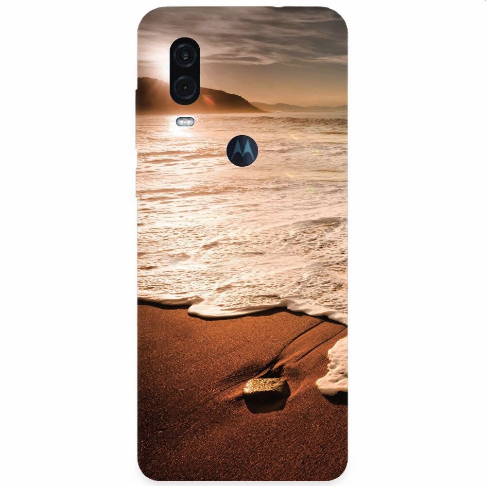Husa silicon pentru Motorola One Vision, Sunset Foamy Beach Wave