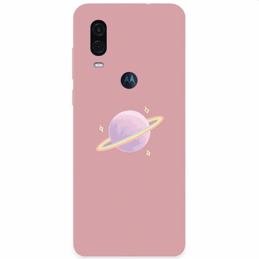 Husa silicon pentru Motorola One Vision, Saturn On Pink