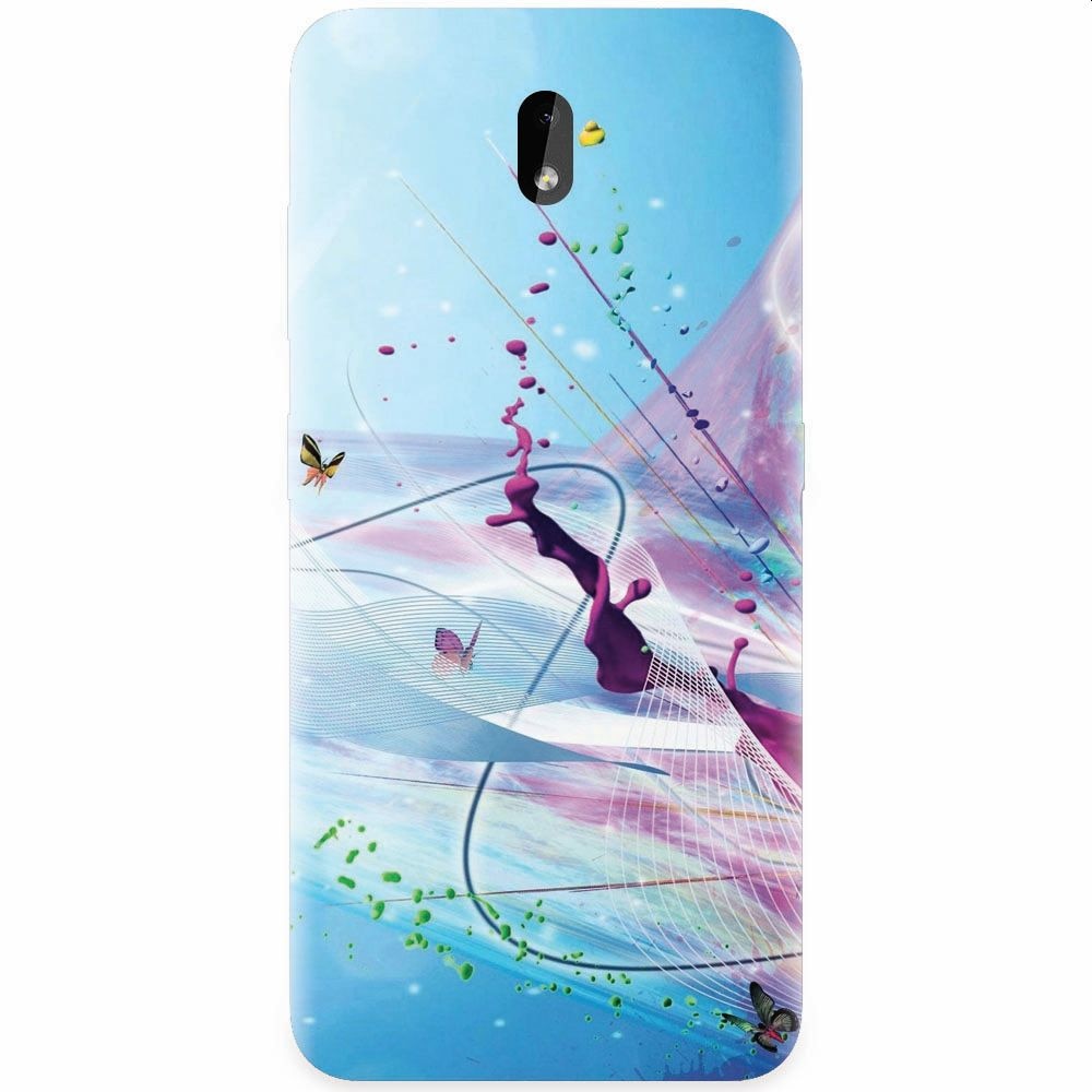 Husa silicon pentru Nokia 3.2, Artistic Paint Splash Purple Butterflies
