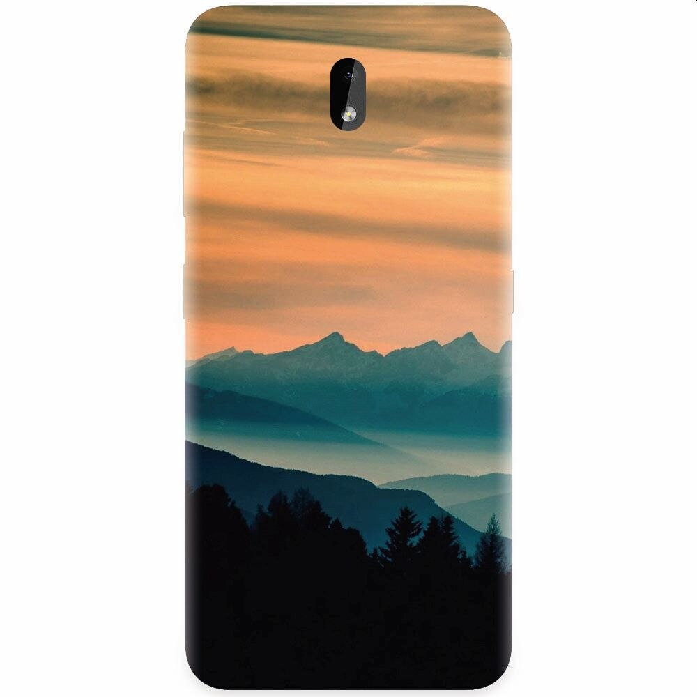 Husa silicon pentru Nokia 3.2, Blue Mountains Orange Clouds Sunset Landscape
