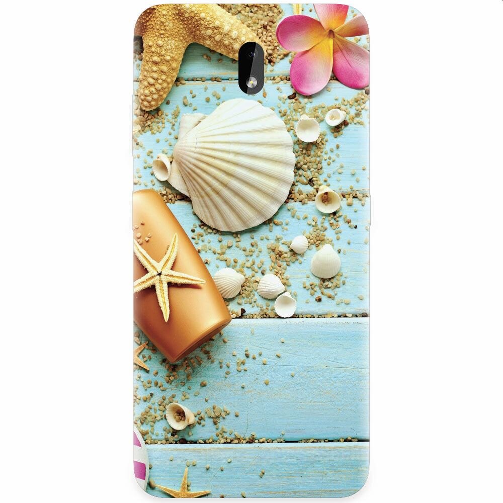 Husa silicon pentru Nokia 3.2, Blue Wood Seashells Sea Star