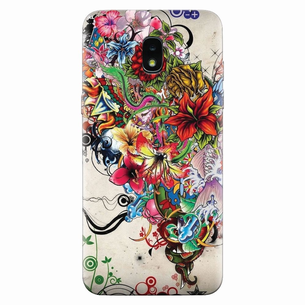 Husa silicon pentru Samsung Galaxy J3 2018, Abstract Flowers Tattoo Illustration