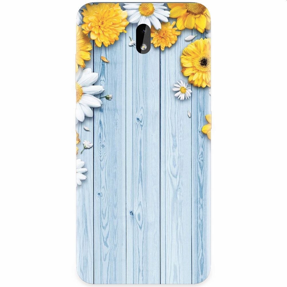 Husa silicon pentru Nokia 3.2, Sunflower On Blue Wood