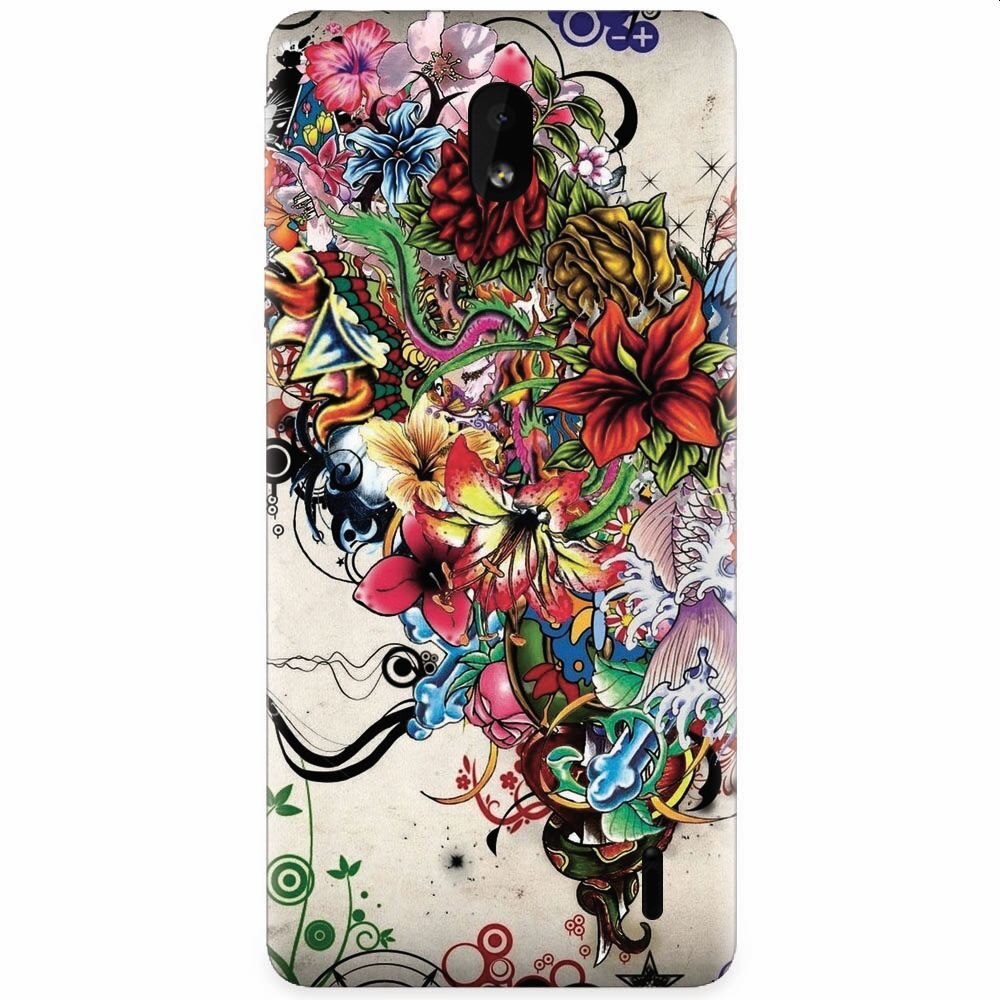 Husa silicon pentru Nokia 1 Plus, Abstract Flowers Tattoo Illustration