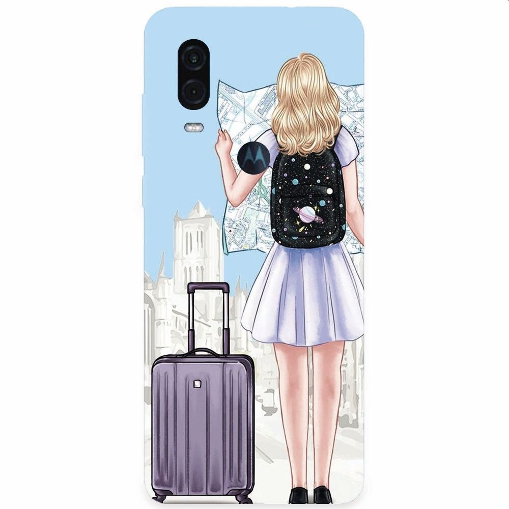 Husa silicon pentru Motorola One Vision, Travel Girl Searching On Map