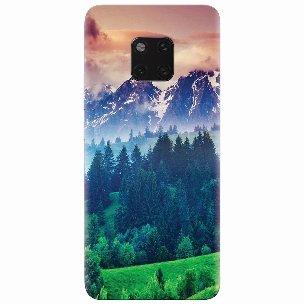 Husa silicon pentru Huawei Mate 20 Pro, Forest Hills Snowy Mountains And Sunset Clouds