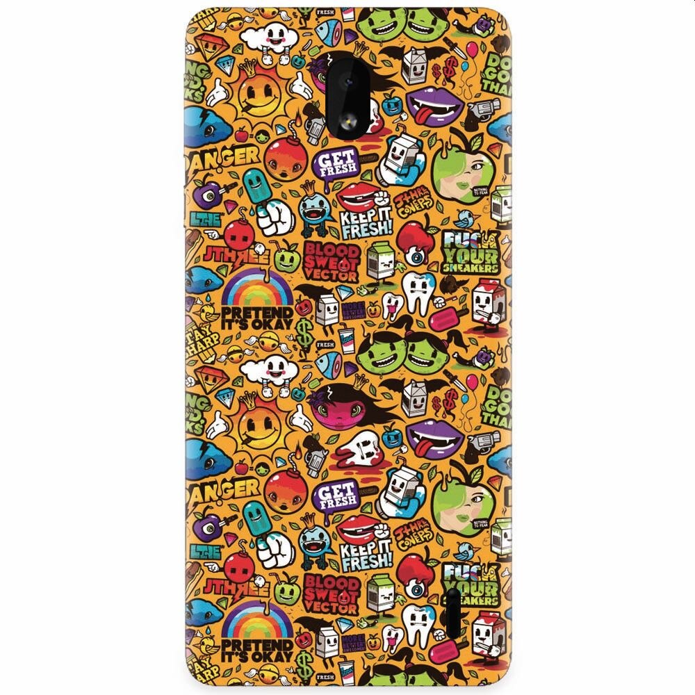 Husa silicon pentru Nokia 1 Plus, Colorful Sticker Illustrations