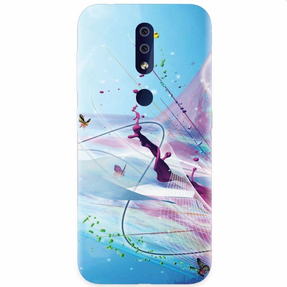 Husa silicon pentru Nokia 4.2, Artistic Paint Splash Purple Butterflies