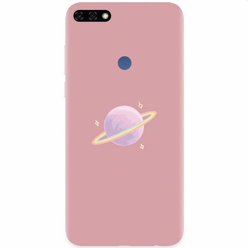 Husa silicon pentru Honor 7C, Saturn On Pink Husa silicon pentru Honor 7C, Saturn On Pink