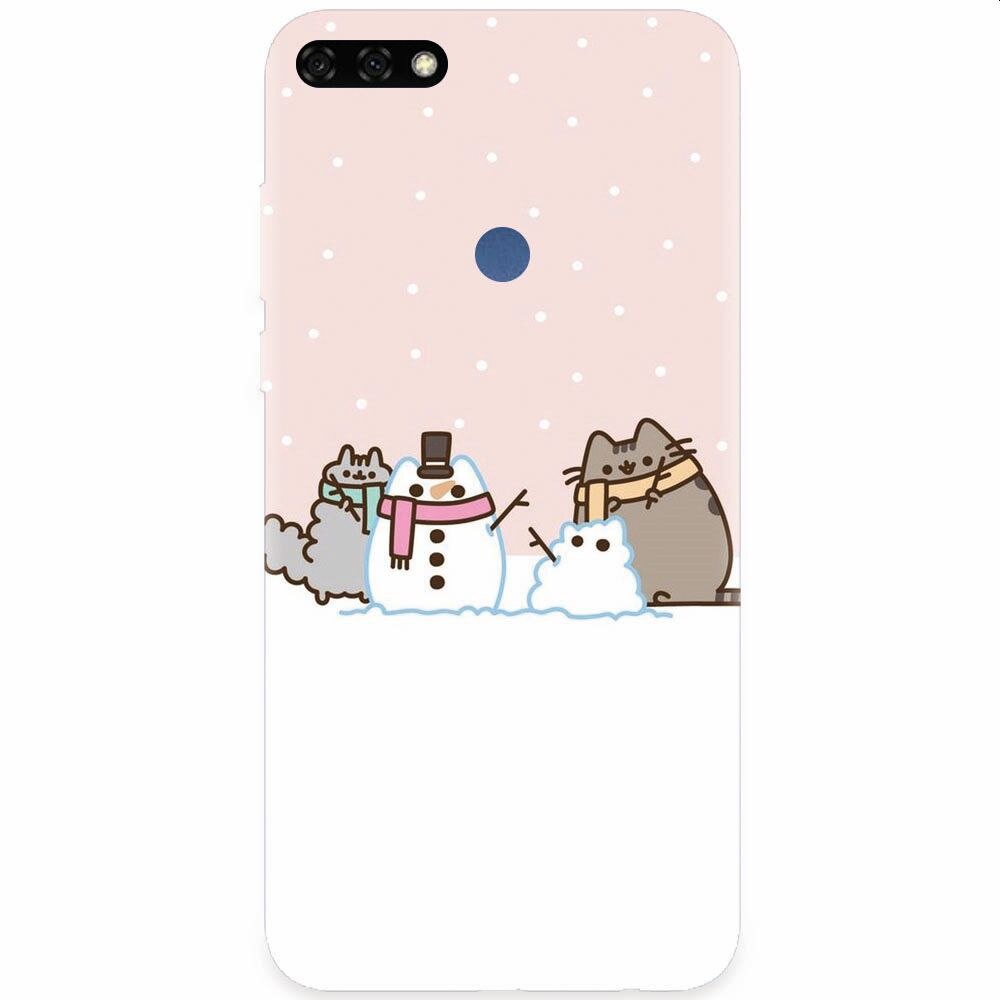Husa silicon pentru Honor 7C, Cat And Snowman