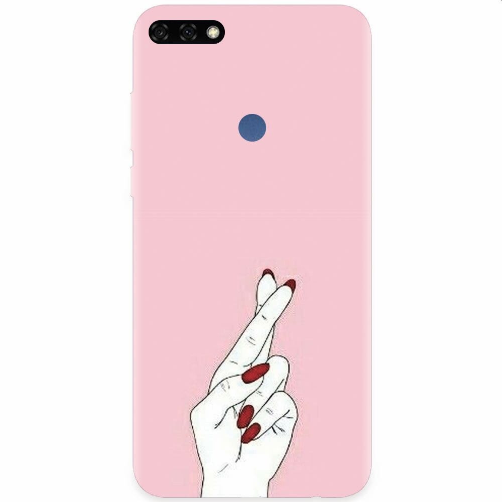 Husa silicon pentru Honor 7C, Pink Finger Cross