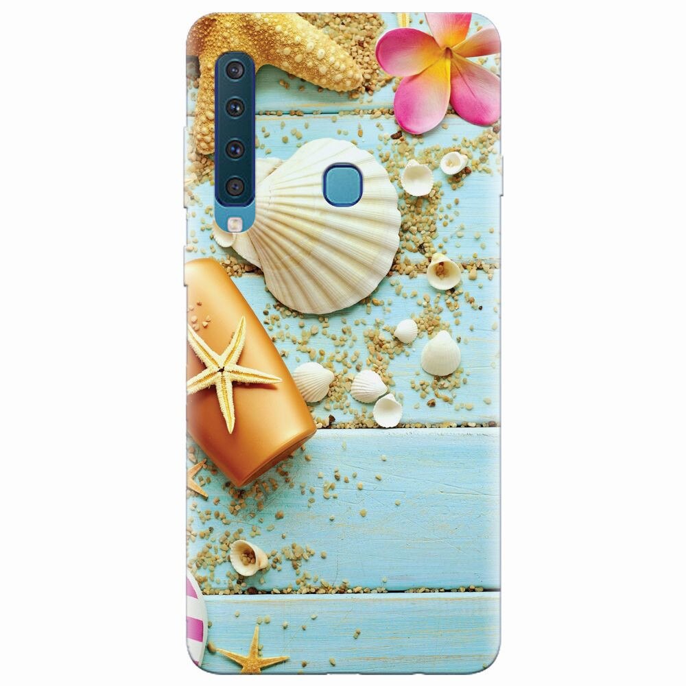 Husa silicon pentru Samsung Galaxy A9 2018, Blue Wood Seashells Sea Star