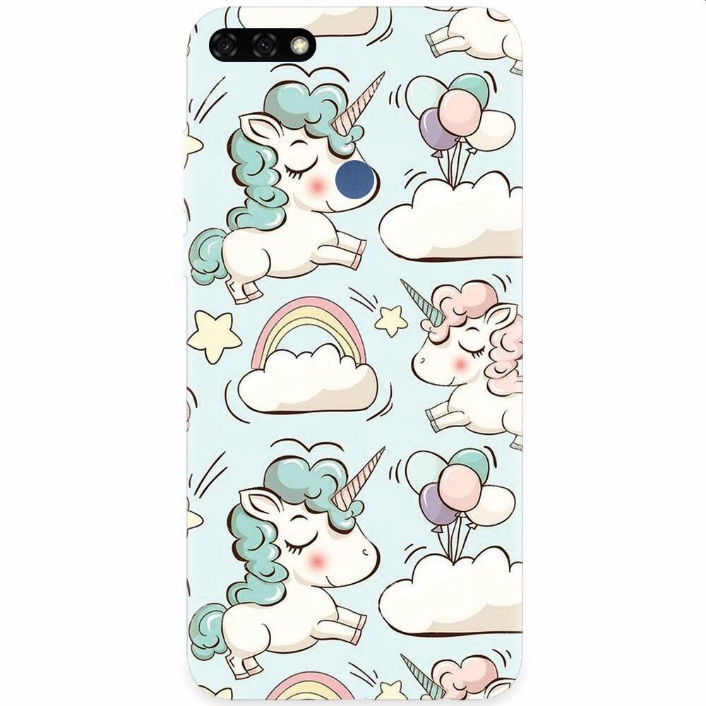 Husa silicon pentru Honor 7C, Unicorns And Clouds