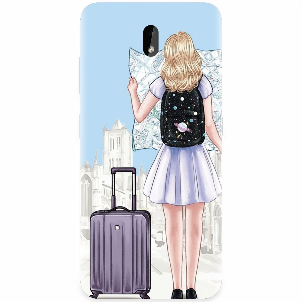 Husa silicon pentru Nokia 3.2, Travel Girl Searching On Map