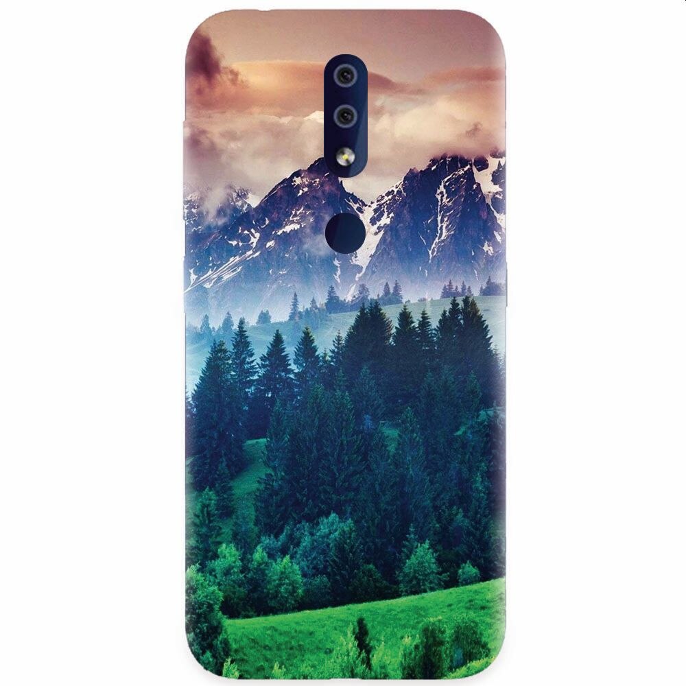Husa silicon pentru Nokia 4.2, Forest Hills Snowy Mountains And Sunset Clouds