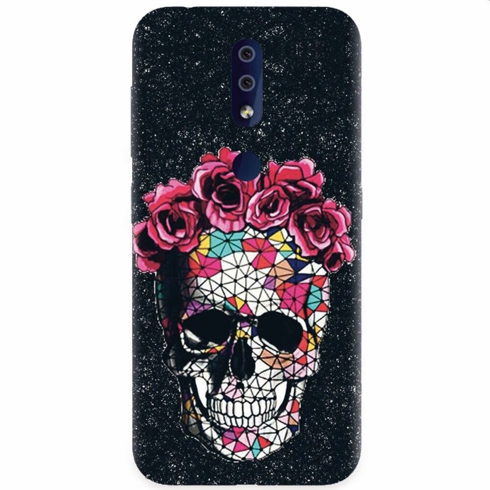 Husa silicon pentru Nokia 4.2, Colorful Skull Roses Space
