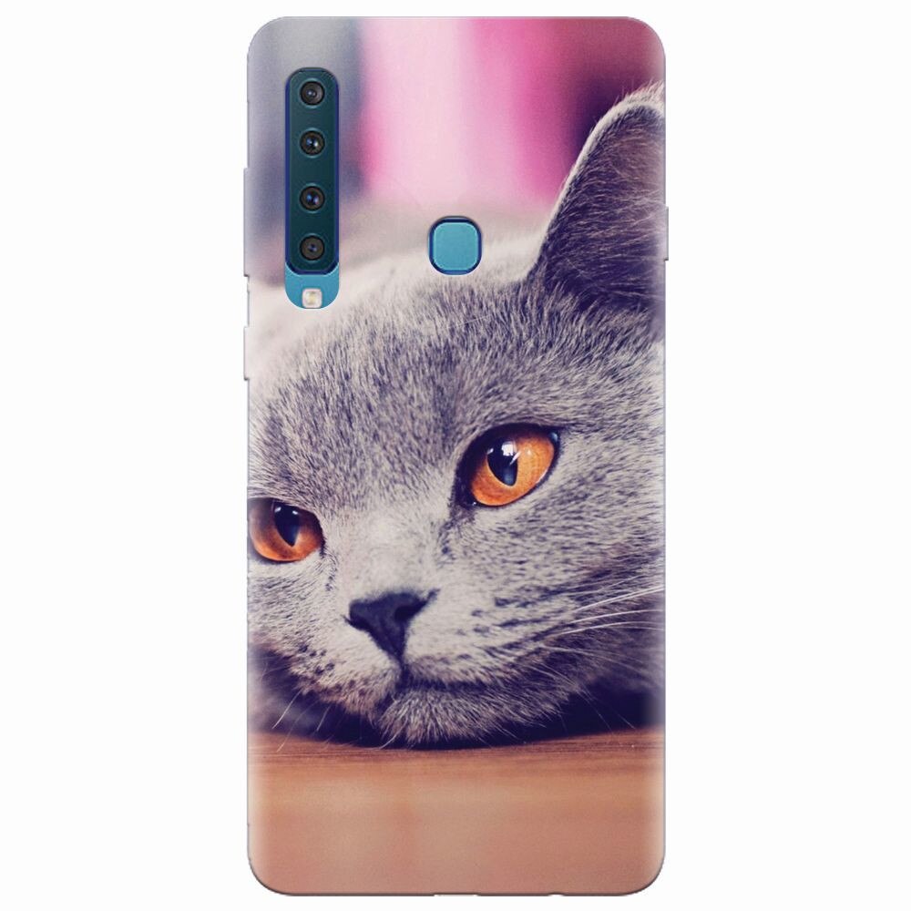 Husa silicon pentru Samsung Galaxy A9 2018, British Shorthair Cat Yellow Eyes Portrait