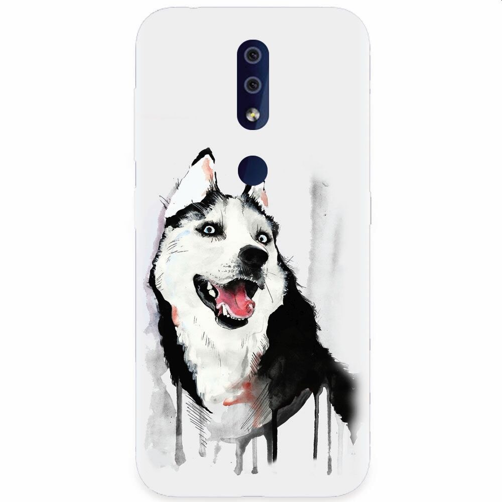 Husa silicon pentru Nokia 4.2, Husky Dog Watercolor Illustration