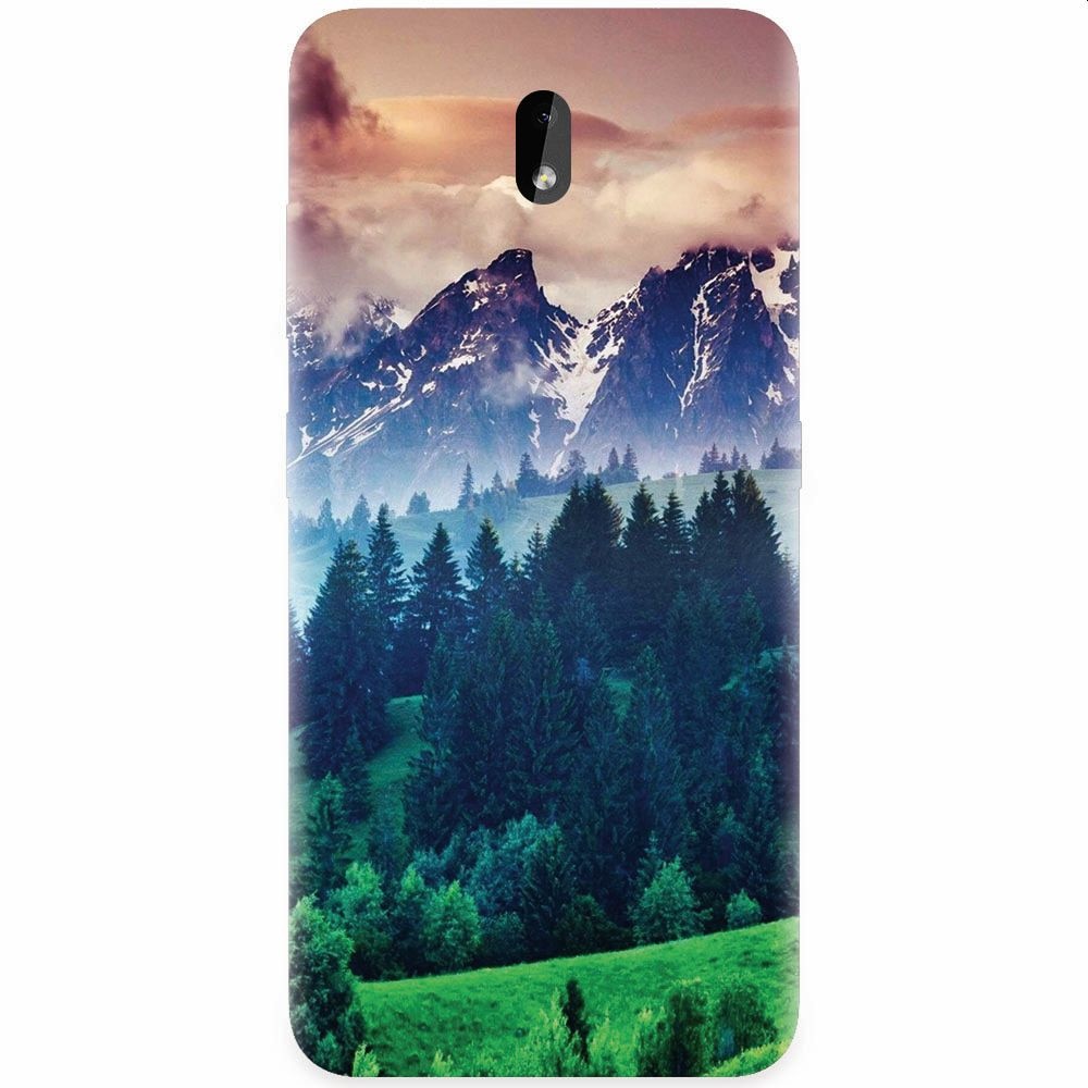 Husa silicon pentru Nokia 3.2, Forest Hills Snowy Mountains And Sunset Clouds