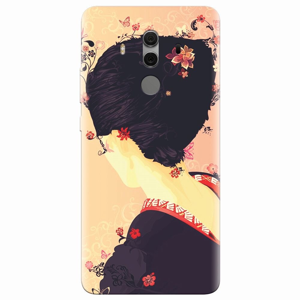 Husa silicon pentru Huawei Mate 10 Pro, Japanese Geisha Illustration Cherry Blossom
