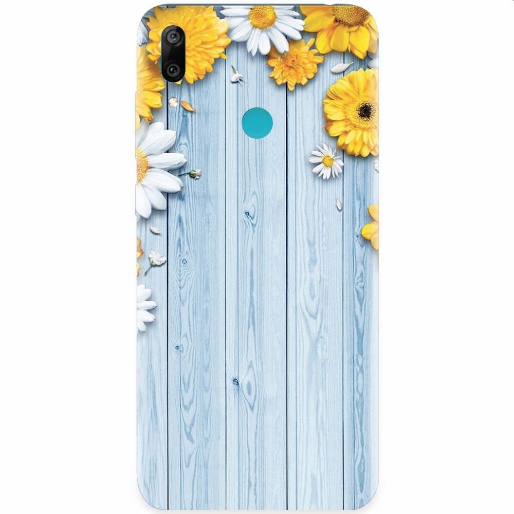 Husa silicon pentru Huawei Y7 Prime 2019, Sunflower On Blue Wood