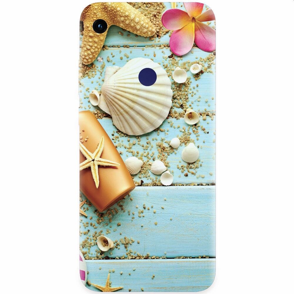 Husa silicon pentru Honor Play 8A, Blue Wood Seashells Sea Star