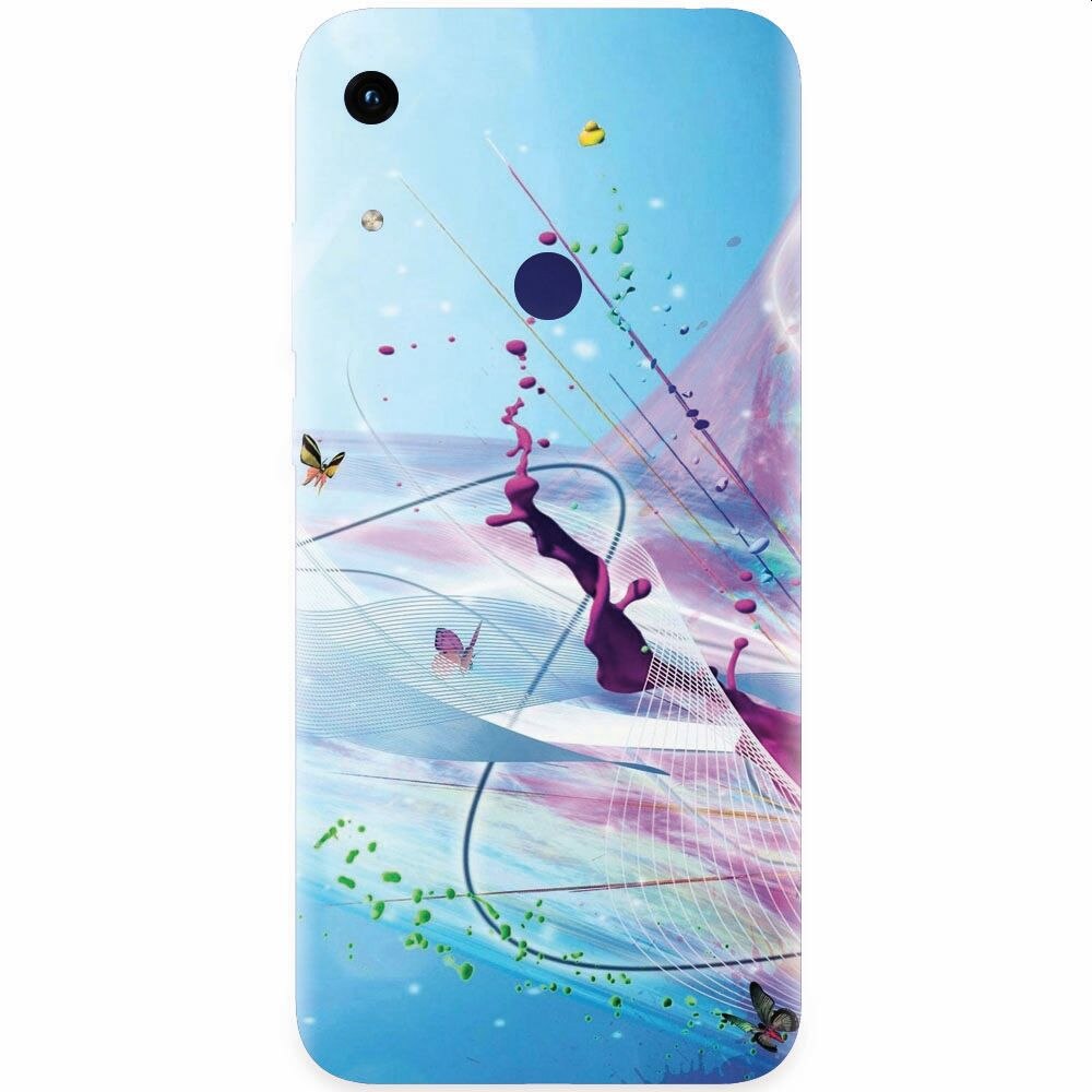 Husa silicon pentru Honor Play 8A, Artistic Paint Splash Purple Butterflies