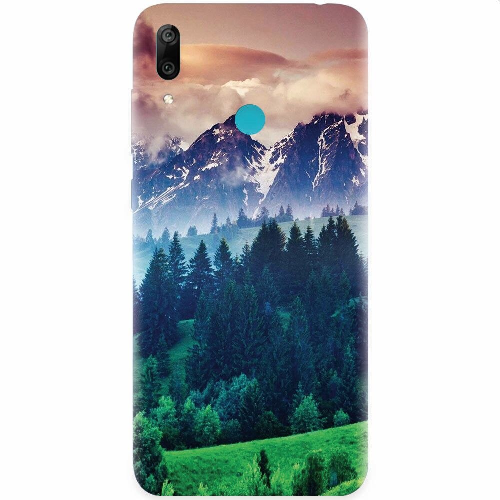 Husa silicon pentru Honor Play, Forest Hills Snowy Mountains And Sunset Clouds