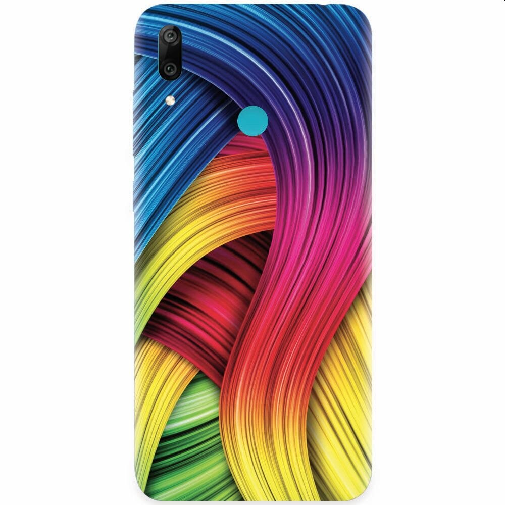 Husa silicon pentru Huawei Y7 2019, Curly Colorful Rainbow Lines Illustration