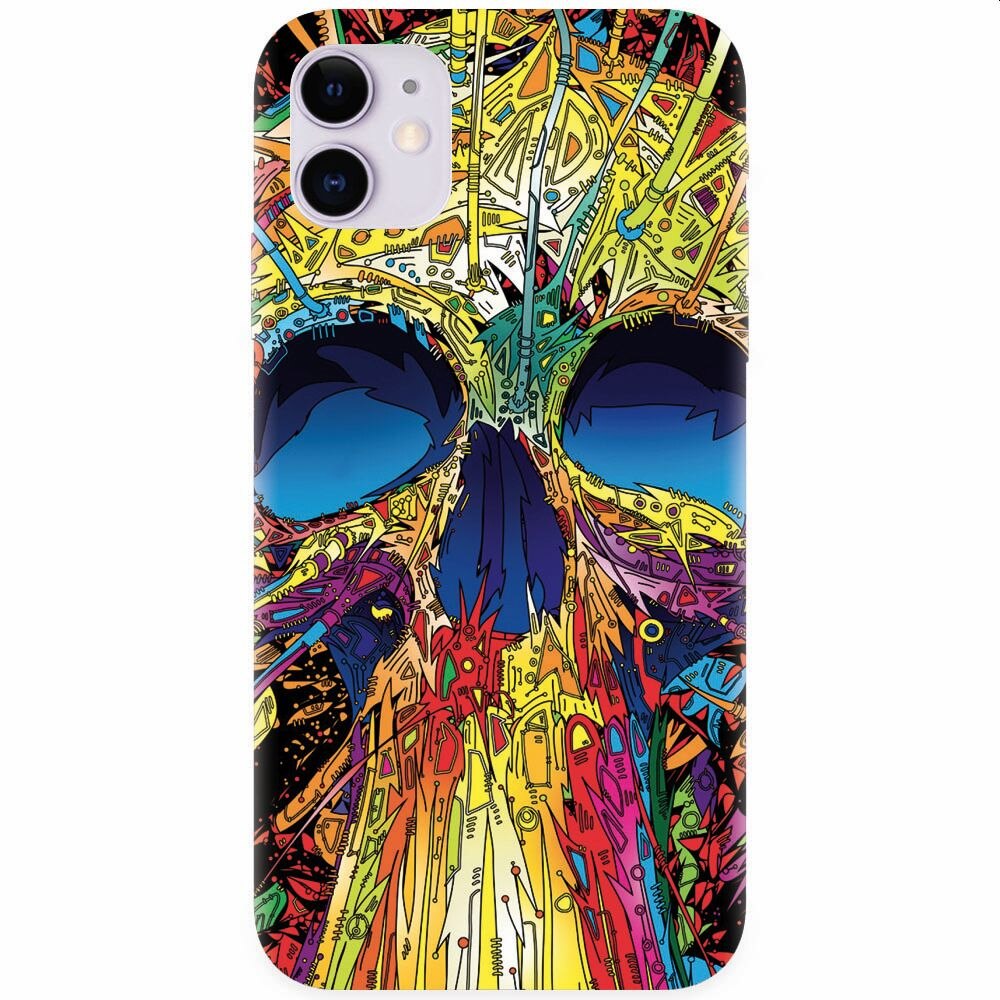 Husa silicon pentru Apple Iphone 11, Abstract Multicolored Skull