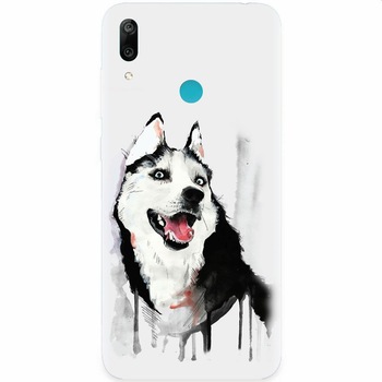 Husa silicon pentru Huawei Y7 Prime 2019, Husky Dog Watercolor Illustration Husa silicon pentru Huawei Y7 Prime 2019, Husky Dog Watercolor Illustration