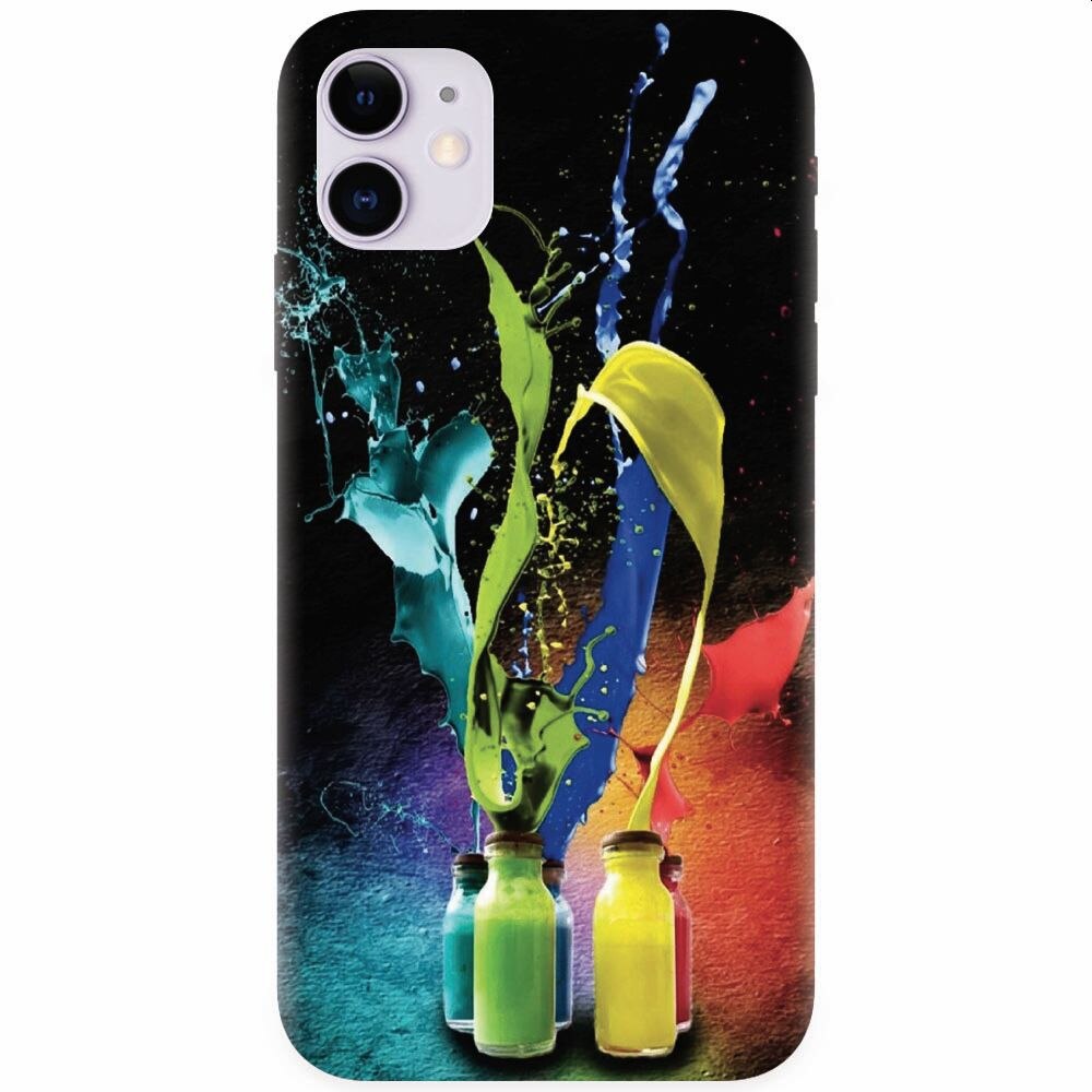 Husa silicon pentru Apple Iphone 11, Abstract Color Bottles Splash