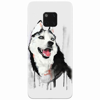 Husa silicon pentru Huawei Mate 20 Pro, Husky Dog Watercolor Illustration Husa silicon pentru Huawei Mate 20 Pro, Husky Dog Watercolor Illustration