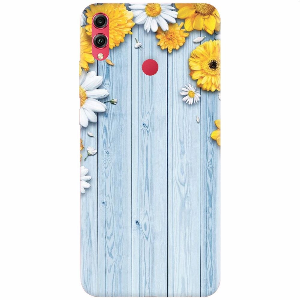 Husa silicon pentru Honor Note 10, Sunflower On Blue Wood