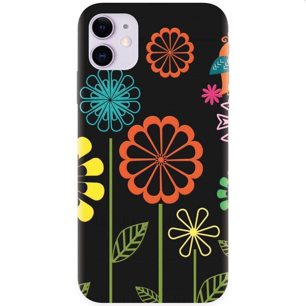 Husa silicon pentru Apple Iphone 11, Colorful Spring Birds Flowers Vectors