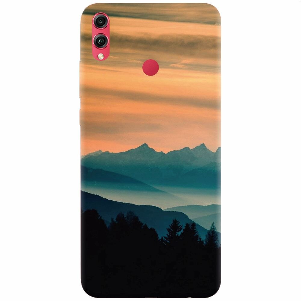 Husa silicon pentru Honor 10 Lite, Blue Mountains Orange Clouds Sunset Landscape