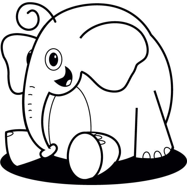 Elefantelul zambaret - Sticker Decorativ - Negru - 84 x 83 cm