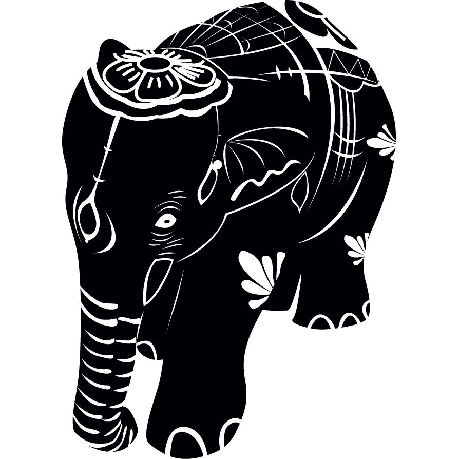 Elefant din India - Sticker Decorativ - Negru - 110 x 150 cm