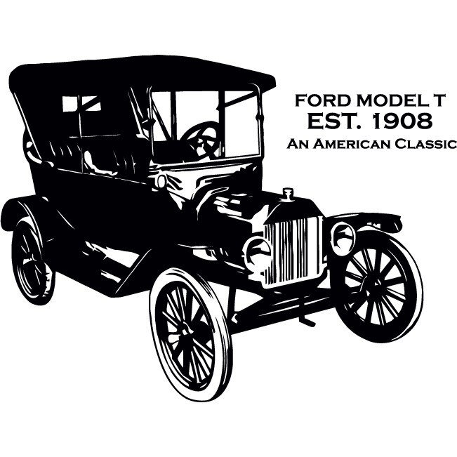 Ford model T, 1908 - Sticker Decorativ - Negru - 101 x 77 cm