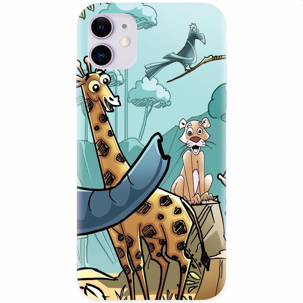 Husa silicon pentru Apple Iphone 11, Children Drawings Elephants Giraffes Lions