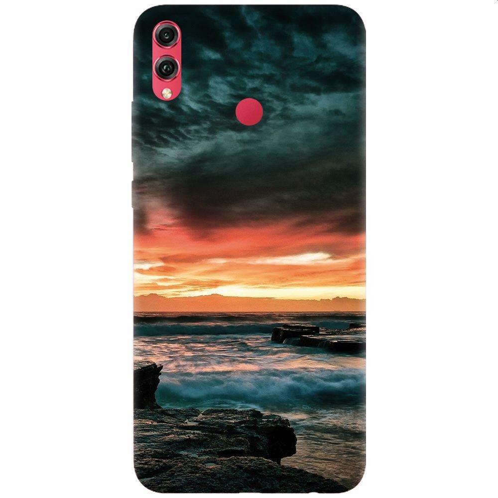 Husa silicon pentru Honor Note 10, Dramatic Rocky Beach Shore Sunset