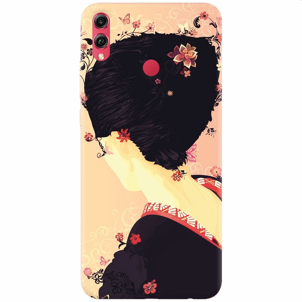 Husa silicon pentru Honor View 10 Lite, Japanese Geisha Illustration Cherry Blossom