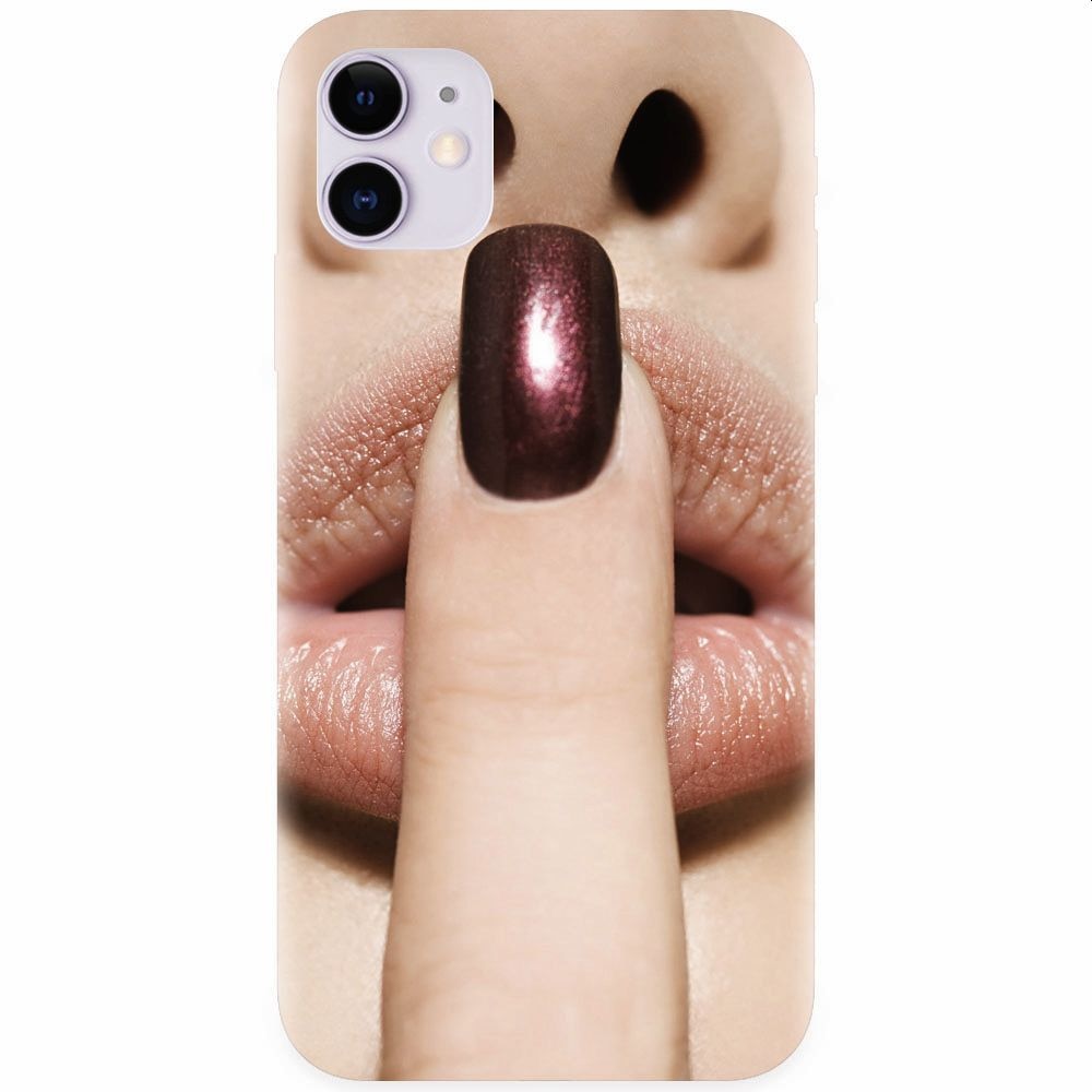 Husa silicon pentru Apple Iphone 11, Finger Purple Nailpolish Girl Lips