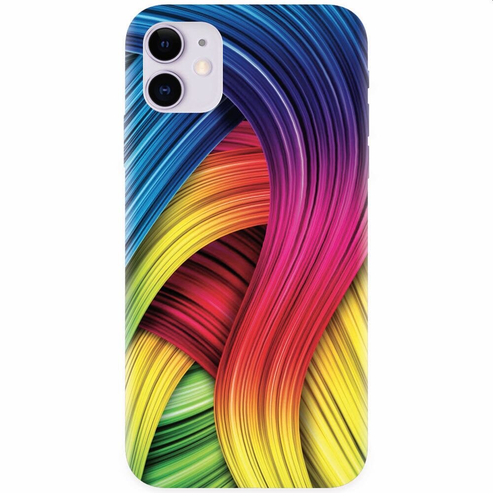 Husa silicon pentru Apple Iphone 11, Curly Colorful Rainbow Lines Illustration