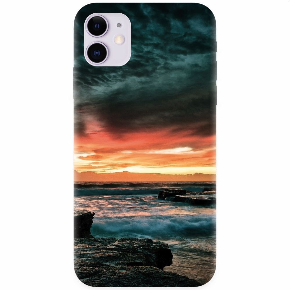 Husa silicon pentru Apple Iphone 11, Dramatic Rocky Beach Shore Sunset