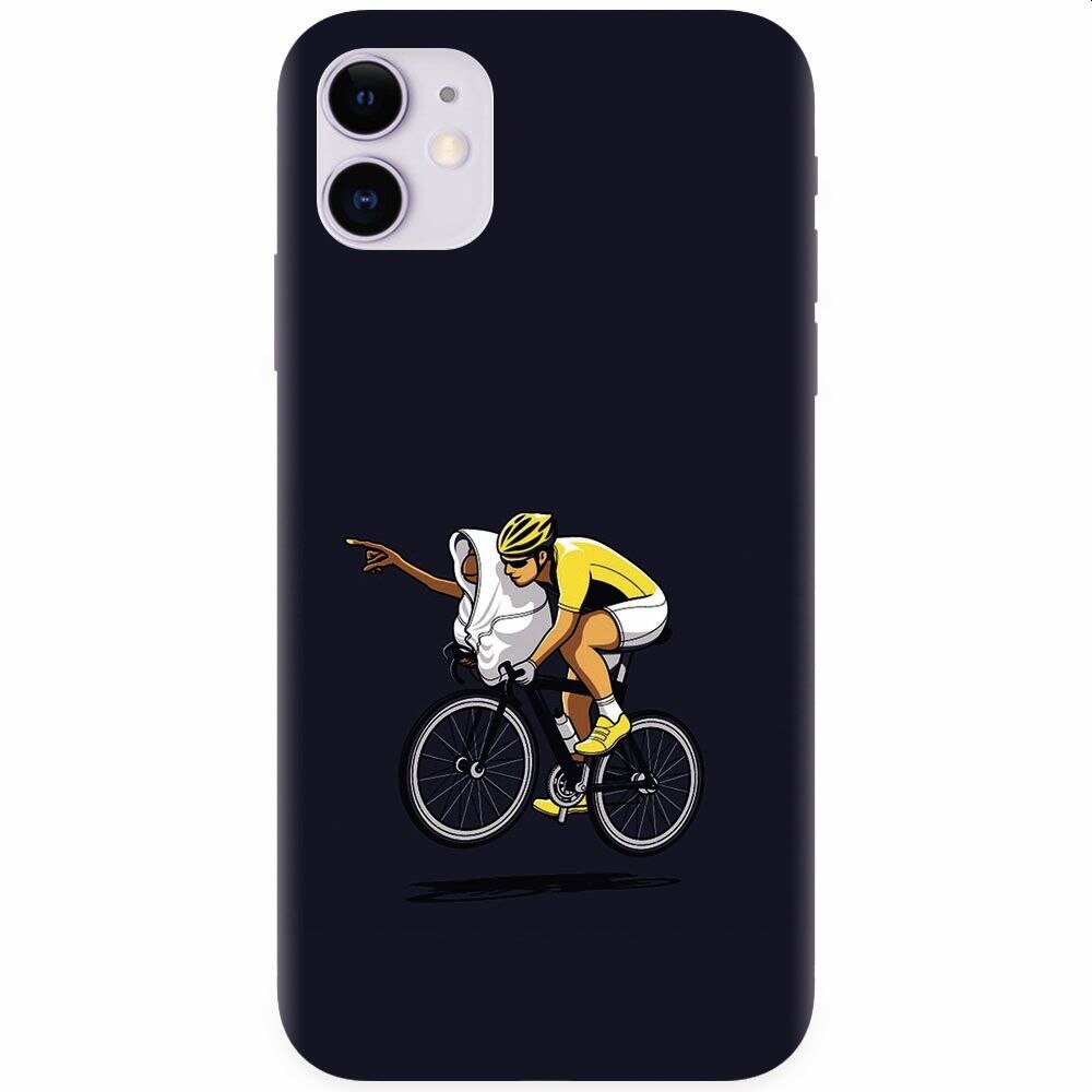 Husa silicon pentru Apple Iphone 11, ET Riding Bike Funny Illustration