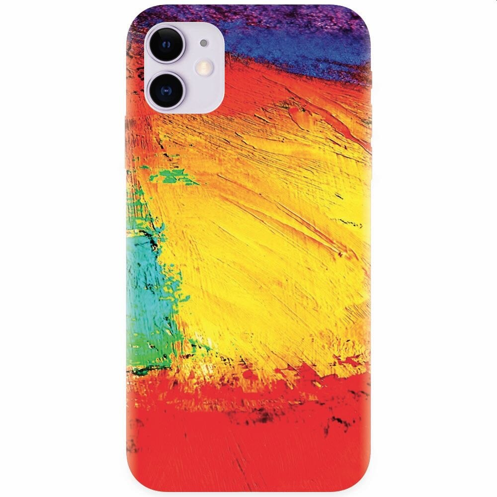 Husa silicon pentru Apple Iphone 11, Colorful Dry Paint Strokes Texture