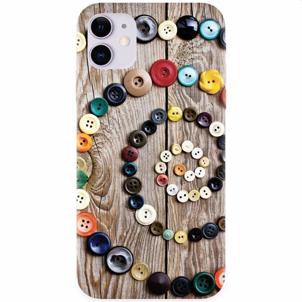 Husa silicon pentru Apple Iphone 11, Colorful Buttons Spiral Wood Deck
