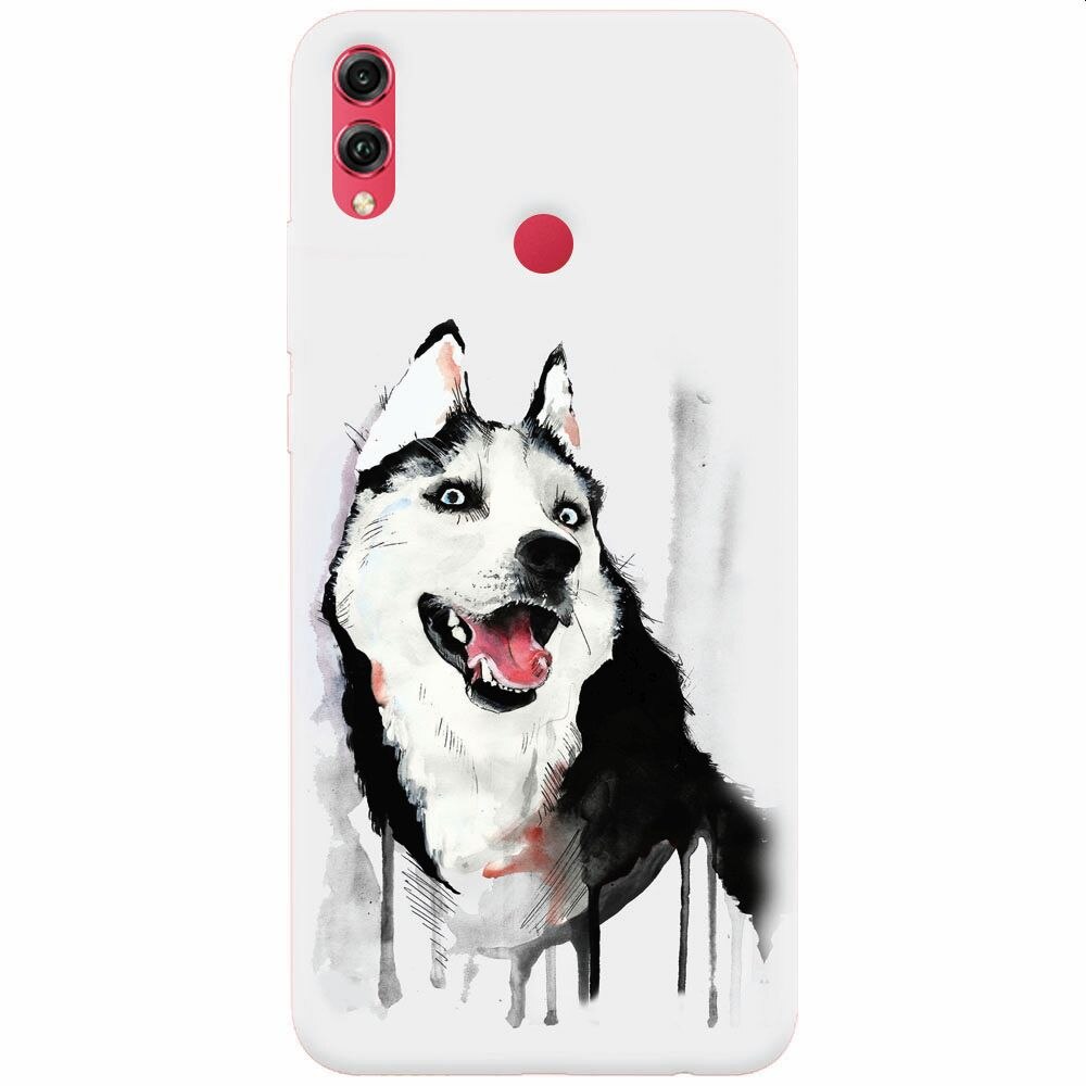 Husa silicon pentru Honor 8X, Husky Dog Watercolor Illustration