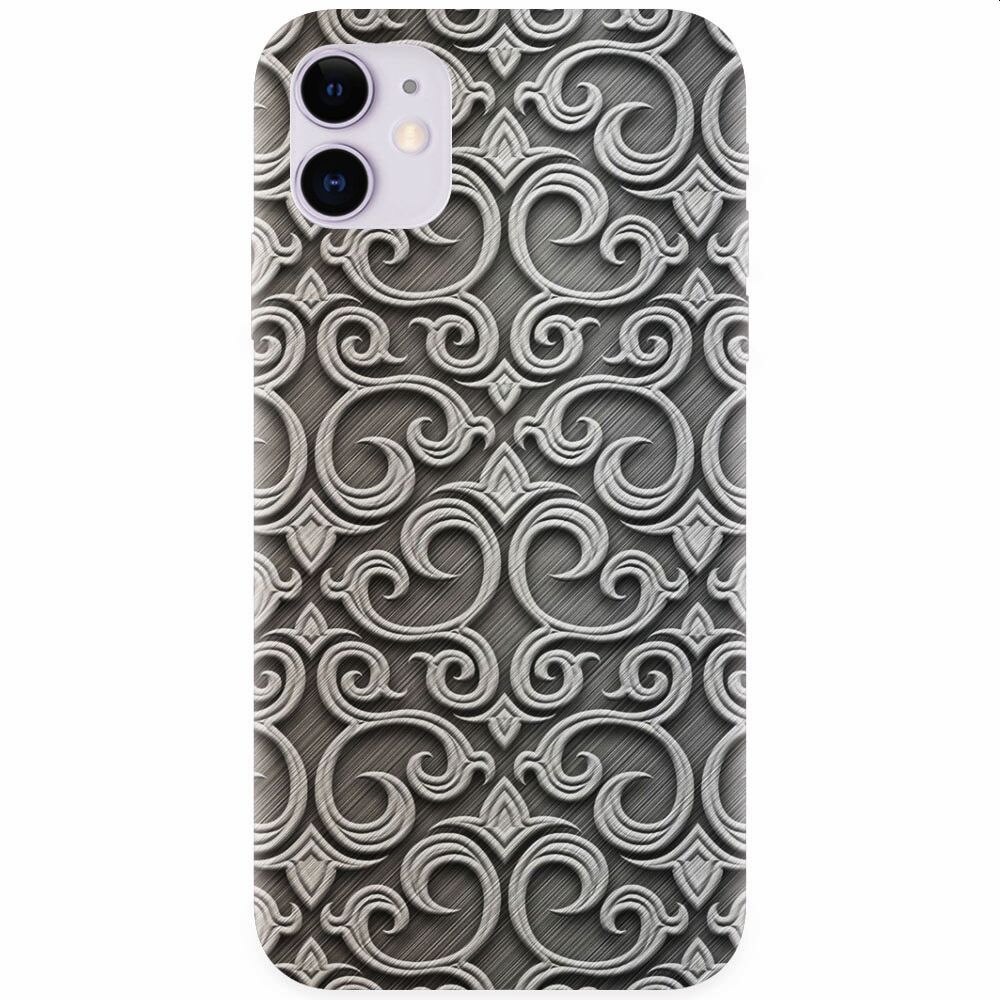 Husa silicon pentru Apple Iphone 11, Baroque Silver Pattern